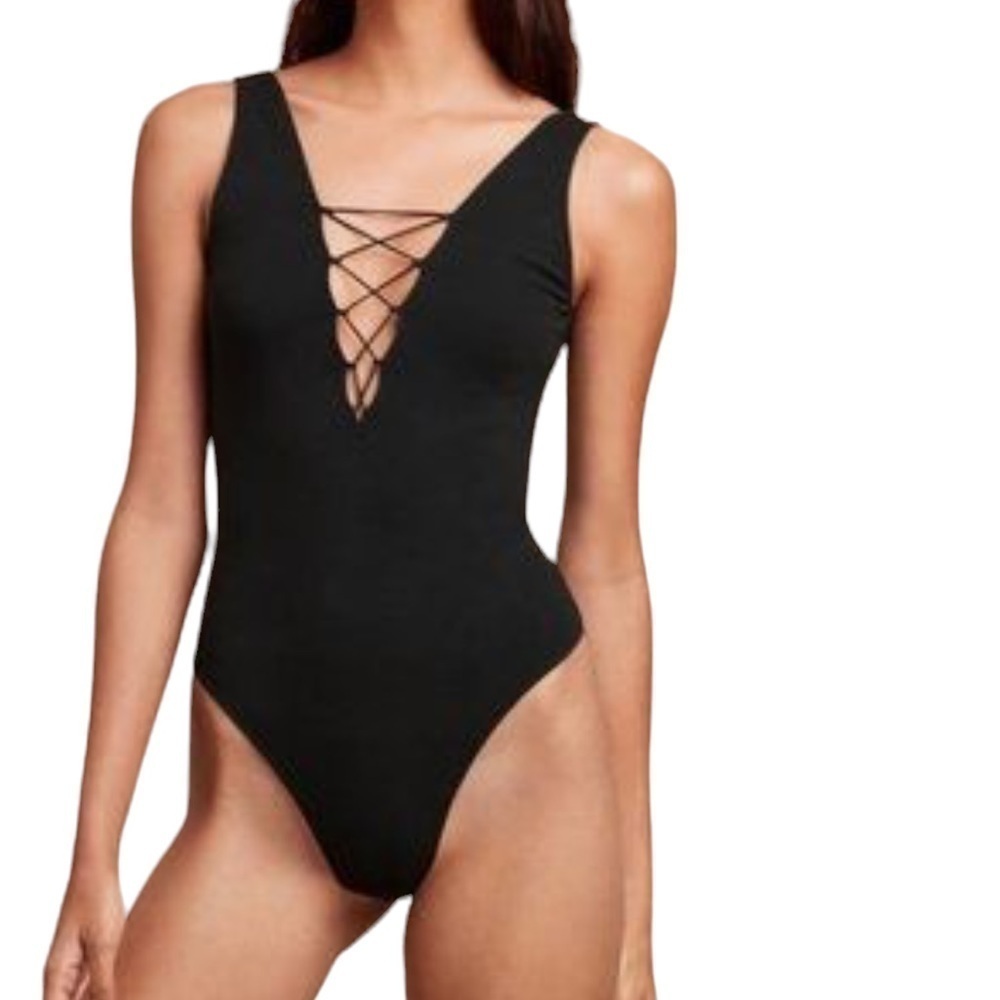Aritzia Wilfred Free Black Lace Up  Bodysuit XS